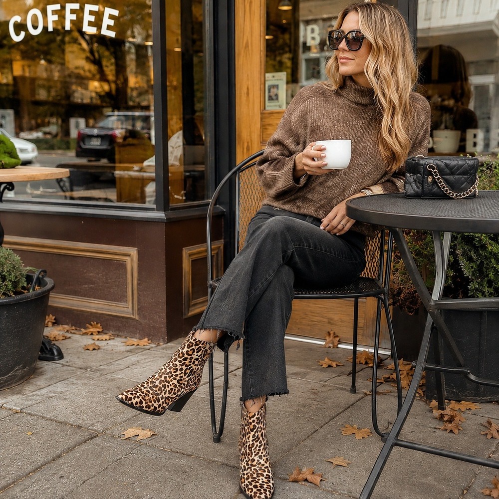 Dolce Vita Ankle Boots Leopard Print Calf Hair Pointed Toe Block Heel Women 9.5